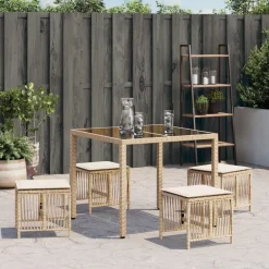 Tuinmeubelen*vidaXL Tuinkrukken 4 st met kussens 41x41x36 cm poly rattan beige beige en cr&egrave;mekleurig