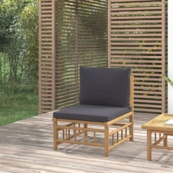 Tuinmiddenbank met kussens bamboe>vidaXL Clearance