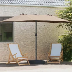 Tuin & Gazon*vidaXL Tuinparasol 385 x 209 x 244 cm Polyester en staal Taupe