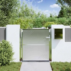 Tuinpoort met slot Zilver 85 x 97 cm Roestvrij staal><noscript><img width=