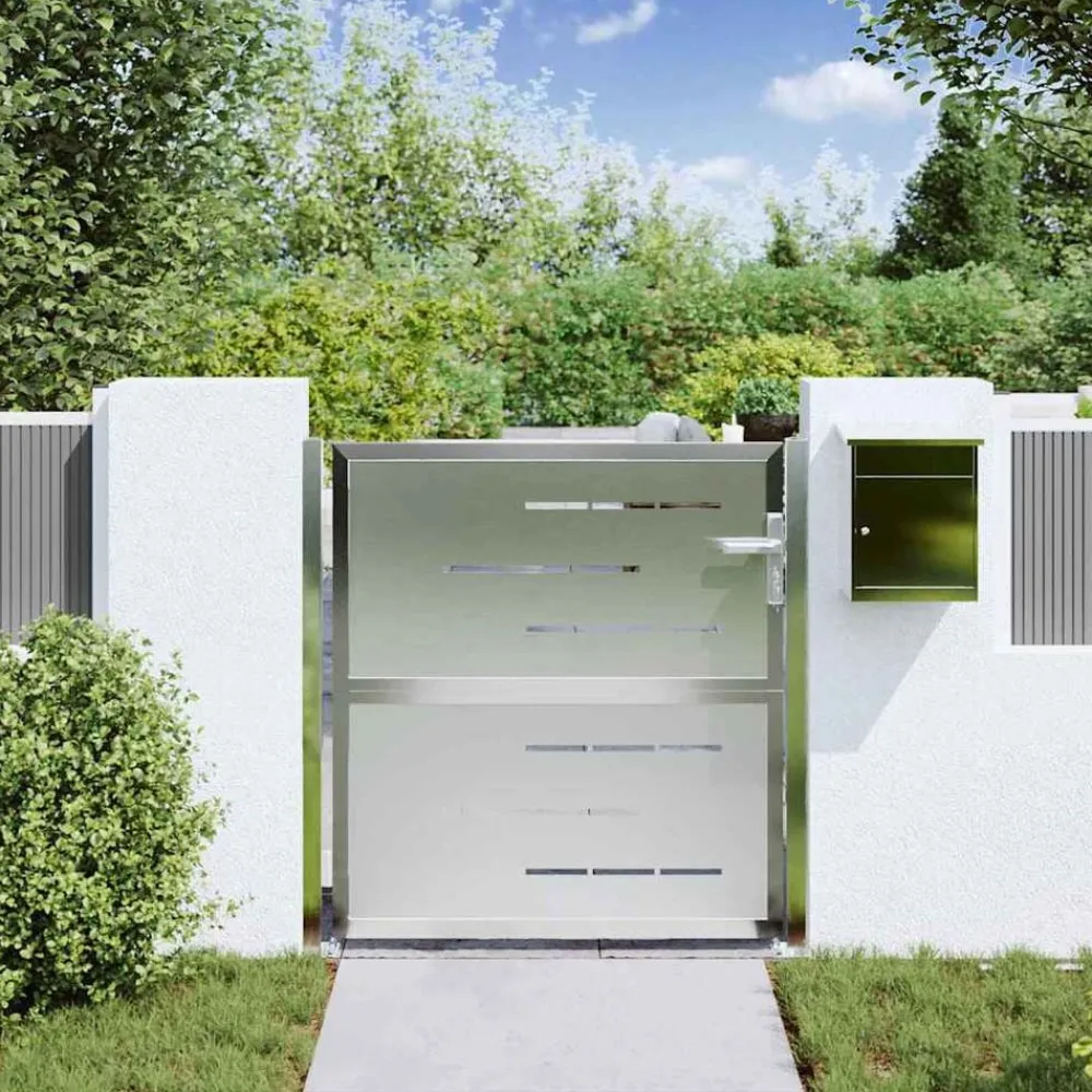 Tuinpoort met slot Zilver 85 x 97 cm Roestvrij staal>vidaXL New