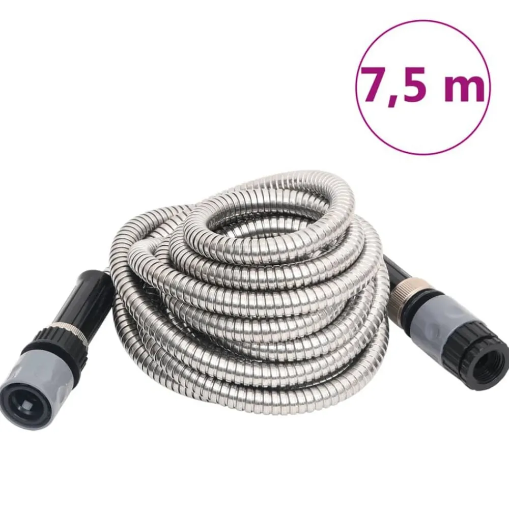 Tuinslang met sproeikop 0,6'' 7,5 m roestvrij staal zilverkleur>vidaXL New