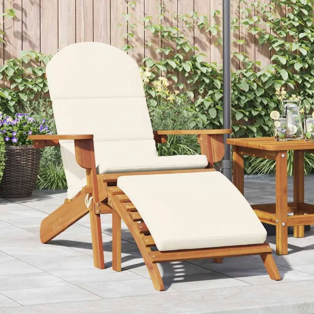 Tuinmeubelen*vidaXL Tuinstoel Adirondack met voetensteun massief acaciahout Bruin en crème