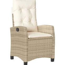 Tuinmeubelen*vidaXL Tuinstoel verstelbaar met kussens poly rattan Beige
