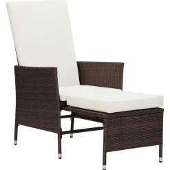 Tuinmeubelen*vidaXL Tuinstoel verstelbaar met kussens poly rattan Bruin