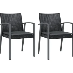 Tuinmeubelen*vidaXL Tuinstoelen 2 st met kussens 56,5x57x83 cm poly rattan Zwart