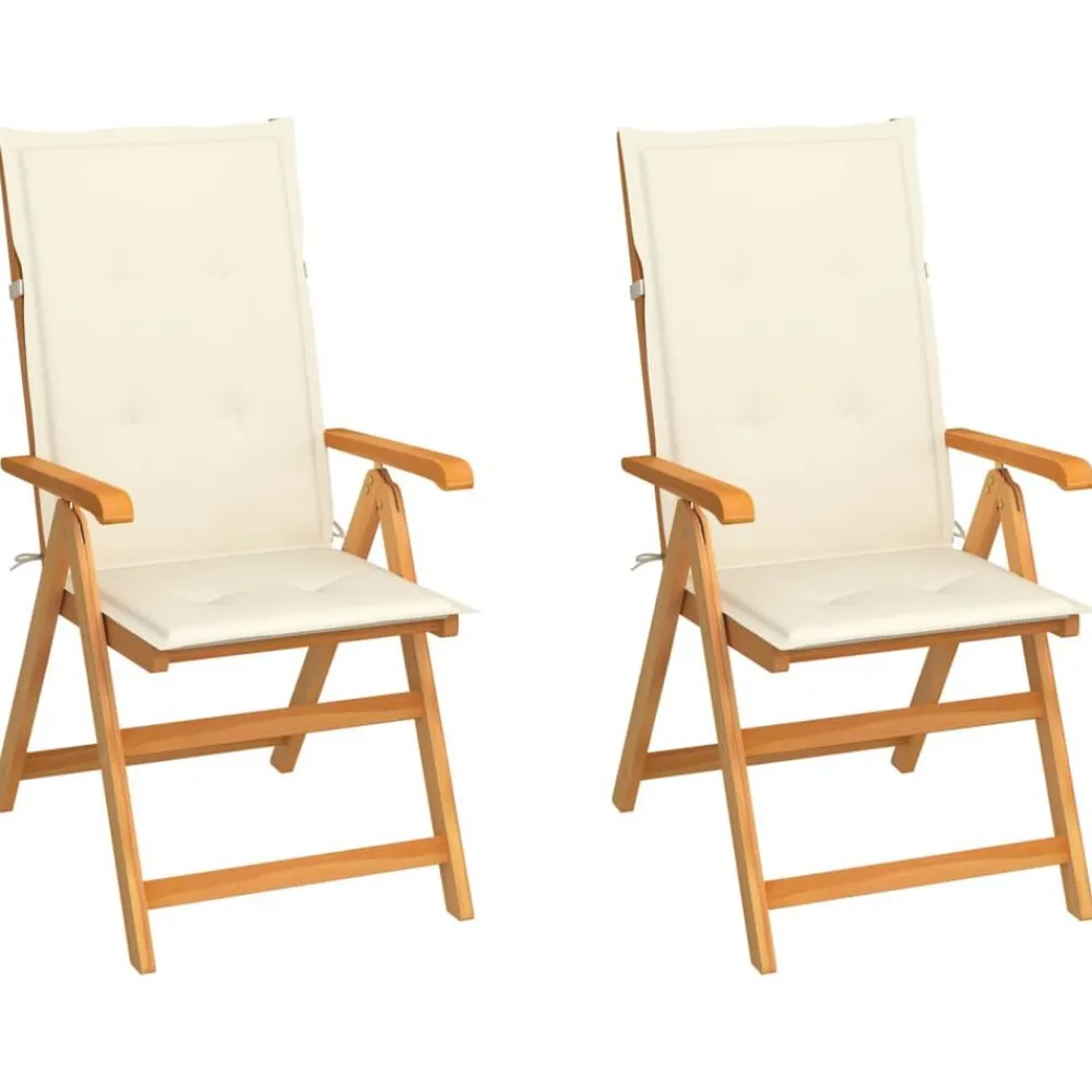 Tuinmeubelen*vidaXL Tuinstoelen 2 st met crèmekleurige kussens massief teakhout Crème
