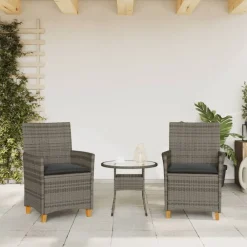 Tuinstoelen 2 st met kussens poly rattan en massief hout><noscript><img width=