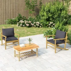 Tuinmeubelen*vidaXL Tuinstoelen 2 st met donkergrijze kussens bamboe Donkergrijs