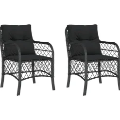 Tuinmeubelen*vidaXL Tuinstoelen 2 st met kussens poly rattan Zwart