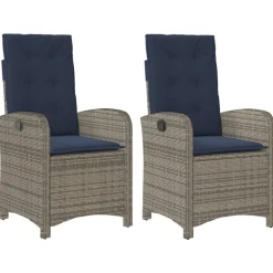 Tuinstoelen 2 st verstelbaar met kussens poly rattan grijs>vidaXL