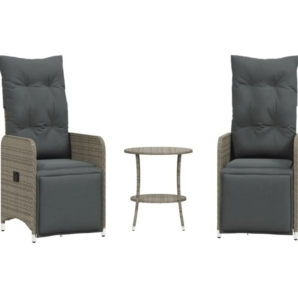 Tuinmeubelen*vidaXL Tuinstoelen 2 st verstelbaar met tafel poly rattan Grijs