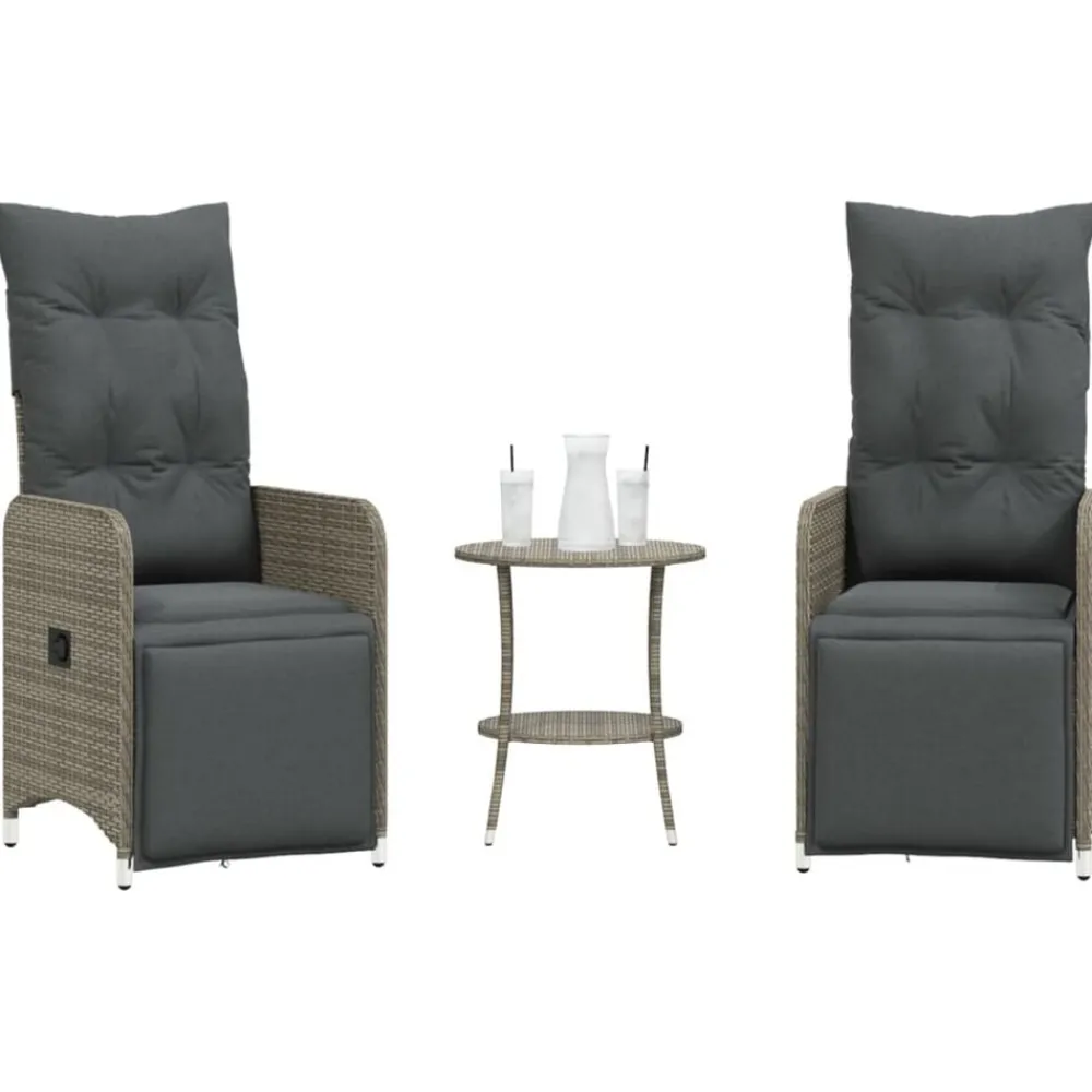 Tuinmeubelen*vidaXL Tuinstoelen 2 st verstelbaar met tafel poly rattan Grijs