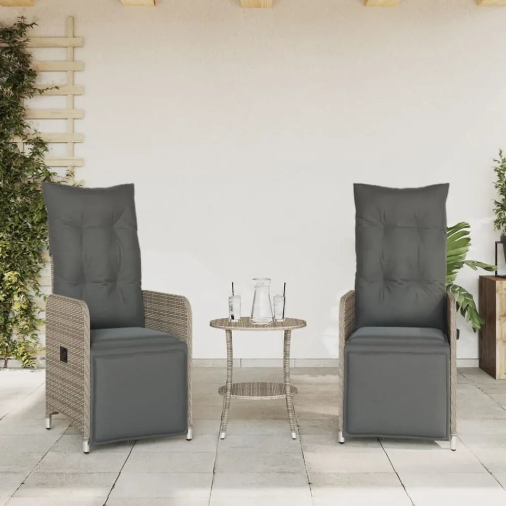Tuinmeubelen*vidaXL Tuinstoelen 2 st verstelbaar met tafel poly rattan Grijs