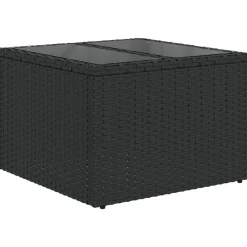 Tuinmeubelen*vidaXL Tuintafel met glazen blad 55x55x37 cm poly rattan Zwart