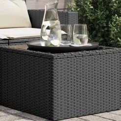 Tuinmeubelen*vidaXL Tuintafel met glazen blad 55x55x37 cm poly rattan Zwart