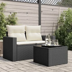 Tuinmeubelen*vidaXL Tuintafel met glazen blad 55x55x37 cm poly rattan Zwart