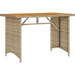 Tuinmeubelen*vidaXL Tuintafel met houten blad 110x68x70 cm poly rattan Beige