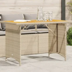 Tuinmeubelen*vidaXL Tuintafel met houten blad 110x68x70 cm poly rattan Beige