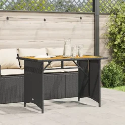 Tuintafel met houten blad 110x68x70 cm poly rattan><noscript><img width=