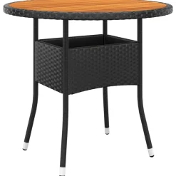 Tuinmeubelen*vidaXL Tuintafel Ø80x75 cm acaciahout en poly rattan Zwart