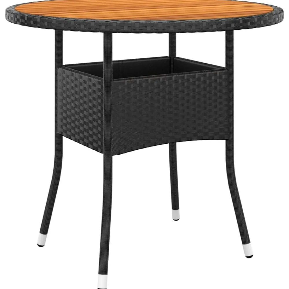 Tuinmeubelen*vidaXL Tuintafel Ø80x75 cm acaciahout en poly rattan Zwart