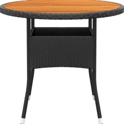 Tuinmeubelen*vidaXL Tuintafel Ø80x75 cm acaciahout en poly rattan Zwart