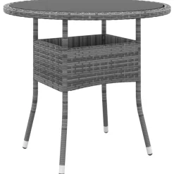 Tuinmeubelen*vidaXL Tuintafel Ø80x75 cm gehard glas en poly rattan grijs
