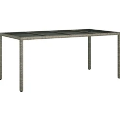 Tuintafel 190x90x75 cm gehard glas en poly rattan grijs>vidaXL Hot