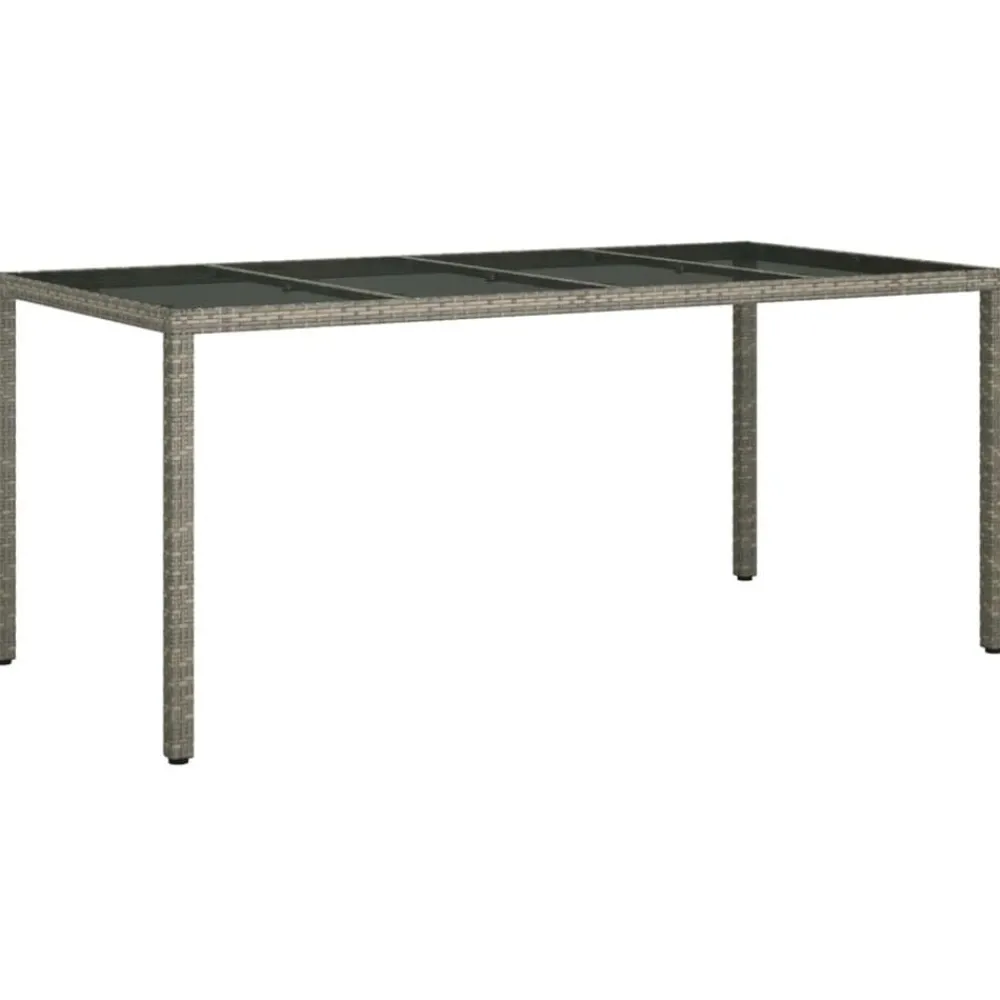 Tuintafel 190x90x75 cm gehard glas en poly rattan grijs>vidaXL Hot