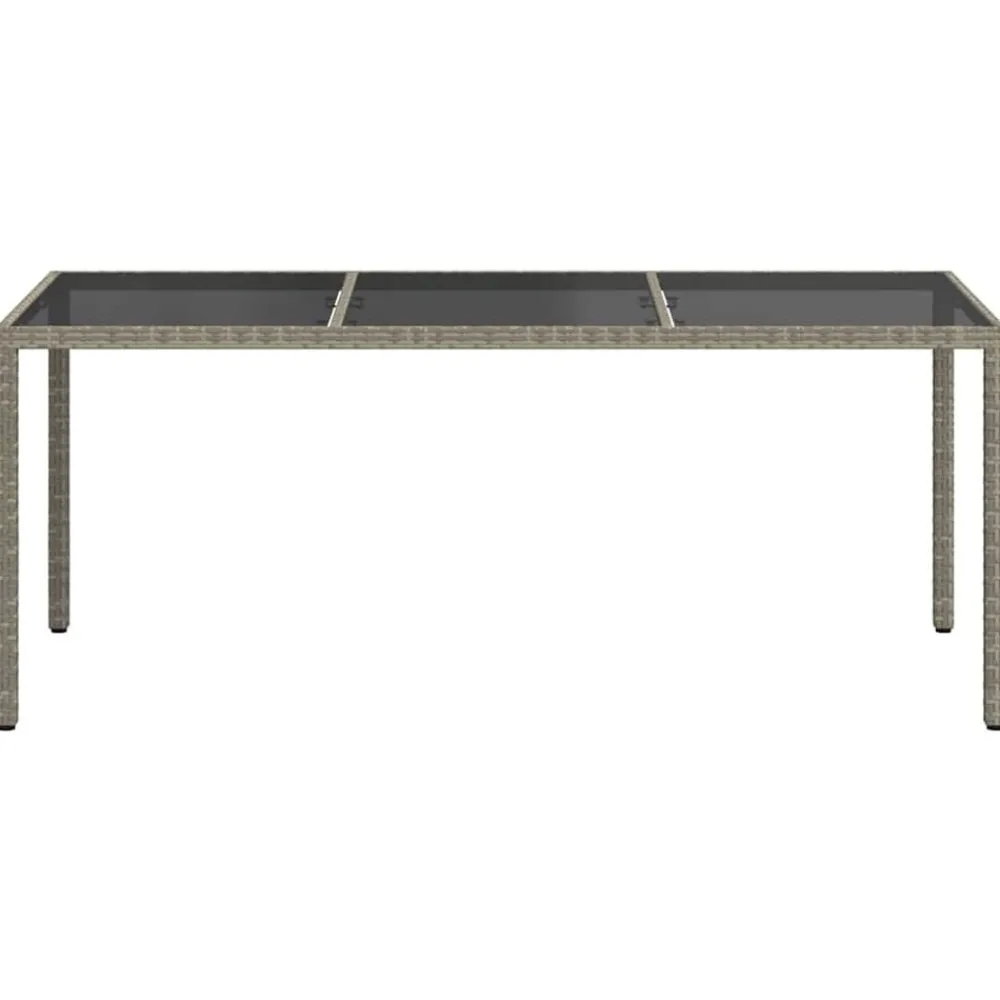 Tuintafel 190x90x75 cm gehard glas en poly rattan grijs>vidaXL Hot