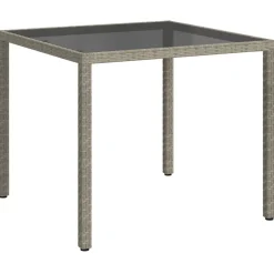 Tuintafel 90x90x75 cm gehard glas en poly rattan>vidaXL