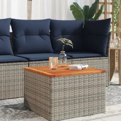 Tuinmeubelen*vidaXL Tuintafel 55x55x37 cm poly rattan en acaciahout Grijs