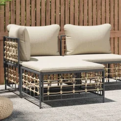 Tuinmeubelen*vidaXL Tuinvoetenbank met kussen poly rattan Beige