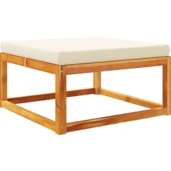 Tuinmeubelen*vidaXL Tuinvoetenbank met kussen 65x65x29 massief acaciahout Cr&egrave;me