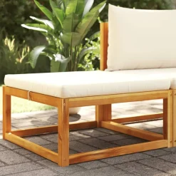 Tuinmeubelen*vidaXL Tuinvoetenbank met kussen 65x65x29 massief acaciahout Cr&egrave;me