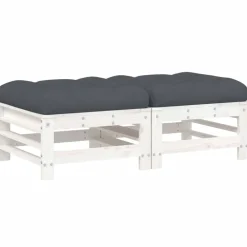 Tuinmeubelen*vidaXL Tuinvoetenbanken met kussens 2 st massief grenenhout wit Wit grenenhout