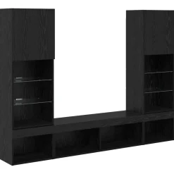Tv-Meubels*vidaXL TV Wand Eenheden met LED met LED 5 pcs Bewerkt hout Zwart eiken