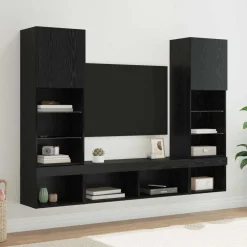 Tv-Meubels*vidaXL TV Wand Eenheden met LED met LED 5 pcs Bewerkt hout Zwart eiken