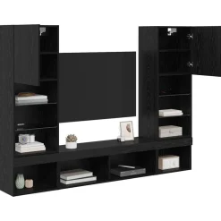 Tv-Meubels*vidaXL TV Wand Eenheden met LED met LED 5 pcs Bewerkt hout Zwart eiken