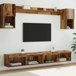 TV Wand Eenheden met LED met LED 6 pcs Oudhout Bewerkt hout>vidaXL