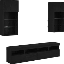 Tv-Meubels*vidaXL TV Wand Eenheden met LED 5 pcs 40,5 x 30 x 90 cm Zwart eiken