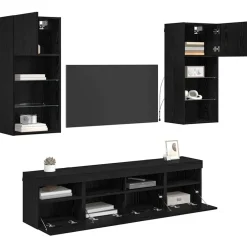 Tv-Meubels*vidaXL TV Wand Eenheden met LED 5 pcs 40,5 x 30 x 90 cm Zwart eiken