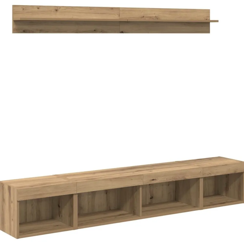 TV Wandkast Set met LED 5 pcs Artisan Eiken Bewerkt hout>vidaXL