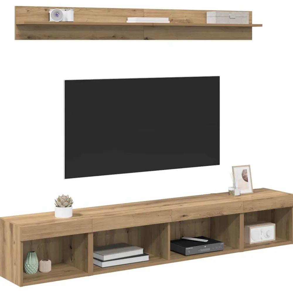 TV Wandkast Set met LED 5 pcs Artisan Eiken Bewerkt hout>vidaXL