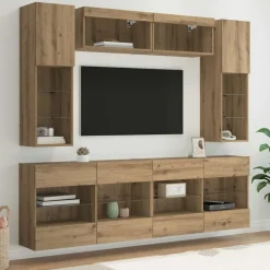 TV Wandkast Set met LED 6 pcs Geconstrueerd hout>vidaXL Outlet