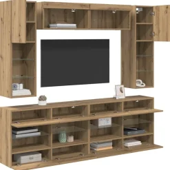 TV Wandkast Set met LED 6 pcs Geconstrueerd hout><noscript><img width=