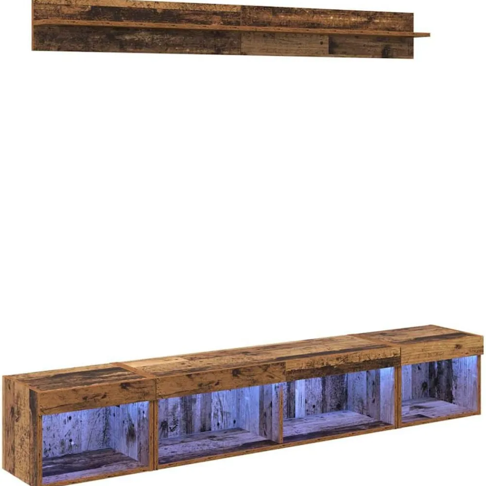 Tv-Meubels*vidaXL TV Wandkast Set met LED 5 pcs Oudhout Bewerkt hout Oud hout