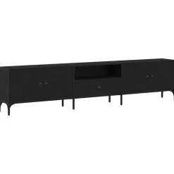 Tv-Meubels*vidaXL TV-kast met lade 200 x 25 x 44 cm Bewerkt hout Zwart eiken