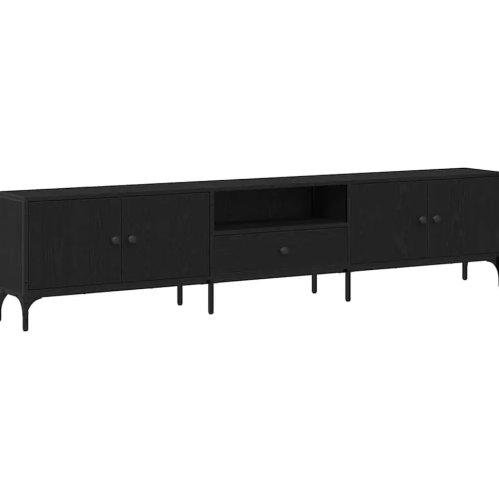 Tv-Meubels*vidaXL TV-kast met lade 200 x 25 x 44 cm Bewerkt hout Zwart eiken